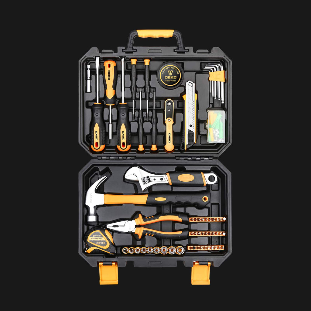 dekopro 128 piece tool set-general household hand tool kit, auto repair  tool set, with plastic toolbox storage case 