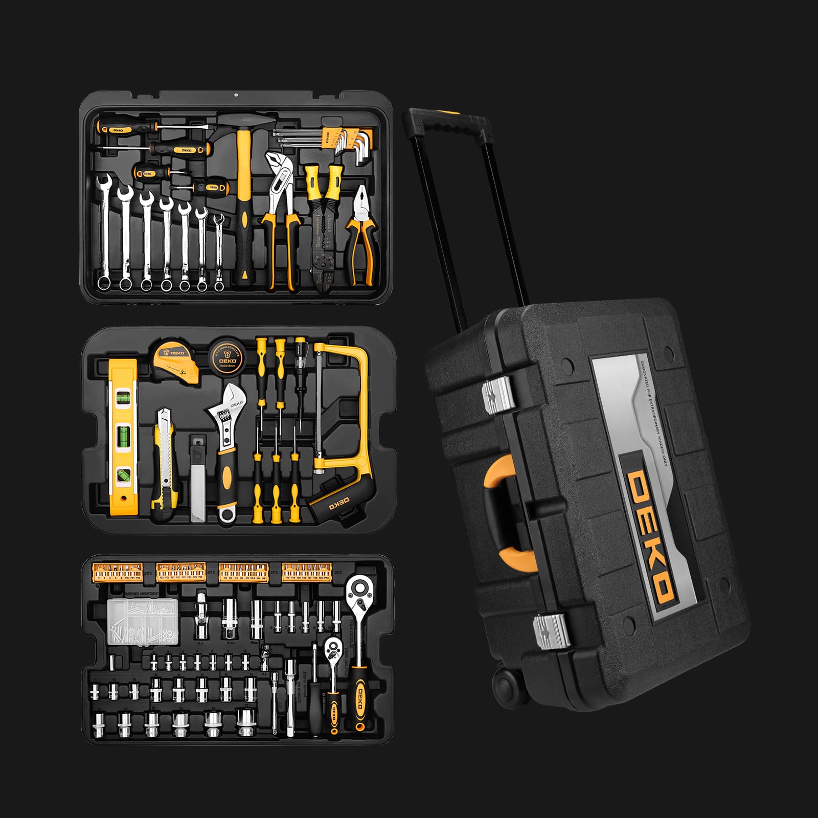 Mechanics Tool Kit On Wheels Rolling Portable Tool Box 258-Piece – DEKO  Tools